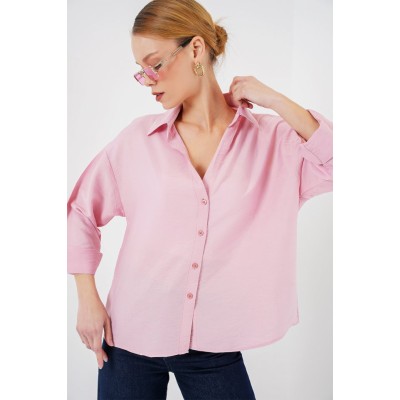 Oversize Kısa Kol Gömlek 20315 - Pembe Oversize Kısa Kol Gömlek 20315 - Pembe