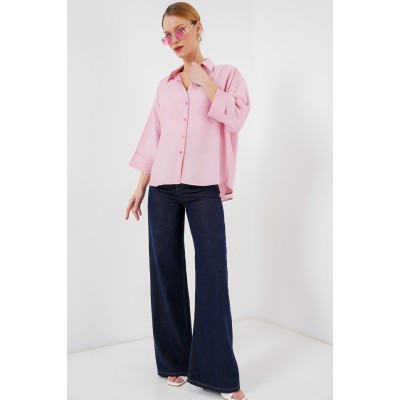 Oversize Kısa Kol Gömlek 20315 - Pembe Oversize Kısa Kol Gömlek 20315 - Pembe