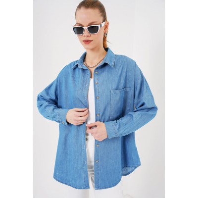 Oversize Kot Gömlek 20280 - Mavi Oversize Kot Gömlek 20280 - Mavi