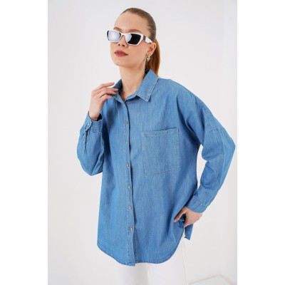 Oversize Kot Gömlek 20280 - Mavi Oversize Kot Gömlek 20280 - Mavi