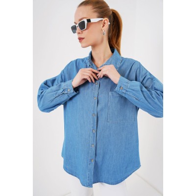 Oversize Kot Gömlek 20280 - Mavi Oversize Kot Gömlek 20280 - Mavi