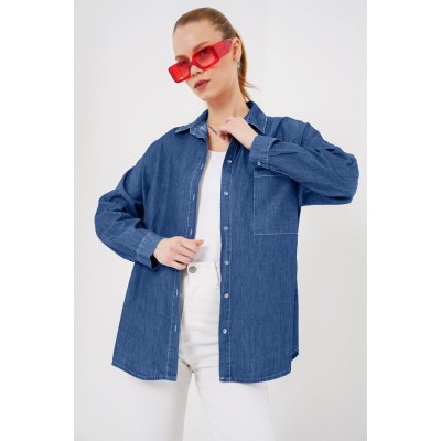 Oversize Kot Gömlek 20280 - Lacivert Oversize Kot Gömlek 20280 - Lacivert
