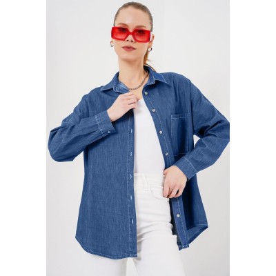 Oversize Kot Gömlek 20280 - Lacivert Oversize Kot Gömlek 20280 - Lacivert