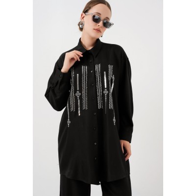 Desenli Tunik Pantolon İkili Takım 6720 - Siyah Desenli Tunik Pantolon İkili Takım 6720 - Siyah