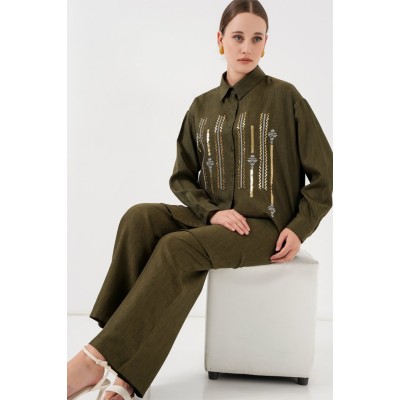 Desenli Tunik Pantolon İkili Takım 6720 - Haki Desenli Tunik Pantolon İkili Takım 6720 - Haki
