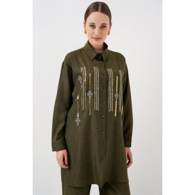 Desenli Tunik Pantolon İkili Takım 6720 - Haki Desenli Tunik Pantolon İkili Takım 6720 - Haki