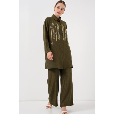 Desenli Tunik Pantolon İkili Takım 6720 - Haki Desenli Tunik Pantolon İkili Takım 6720 - Haki