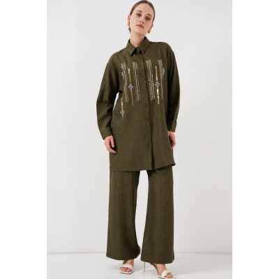 Desenli Tunik Pantolon İkili Takım 6720 - Haki Desenli Tunik Pantolon İkili Takım 6720 - Haki