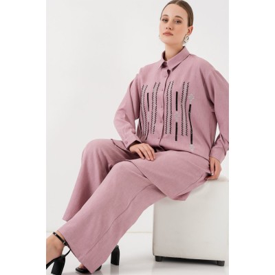 Desenli Tunik Pantolon İkili Takım 6720 - Gül Kurusu Desenli Tunik Pantolon İkili Takım 6720 - Gül Kurusu