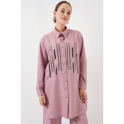 Desenli Tunik Pantolon İkili Takım 6720 - Gül Kurusu Desenli Tunik Pantolon İkili Takım 6720 - Gül Kurusu