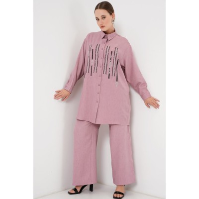 Desenli Tunik Pantolon İkili Takım 6720 - Gül Kurusu Desenli Tunik Pantolon İkili Takım 6720 - Gül Kurusu