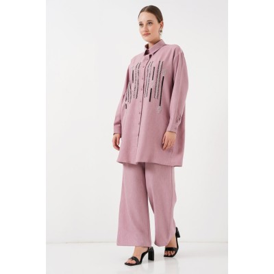 Desenli Tunik Pantolon İkili Takım 6720 - Gül Kurusu Desenli Tunik Pantolon İkili Takım 6720 - Gül Kurusu