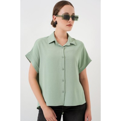 Oversize Kısa Kol Gömlek 20322 - Çağla Oversize Kısa Kol Gömlek 20322 - Çağla