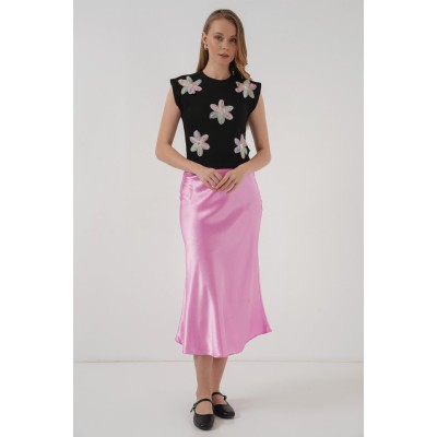 930 Kısa Kol Desenli Crop Bluz - Siyah 930 Kısa Kol Desenli Crop Bluz - Siyah