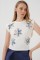 930 Kısa Kol Desenli Crop Bluz - Beyaz 930 Kısa Kol Desenli Crop Bluz - Beyaz