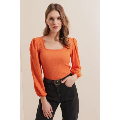 0442 Uzun Kollu Bluz - Turuncu 0442 Uzun Kollu Bluz - Turuncu