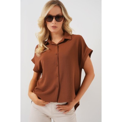 Oversize Kısa Kol Gömlek 20322 - Taba Oversize Kısa Kol Gömlek 20322 - Taba