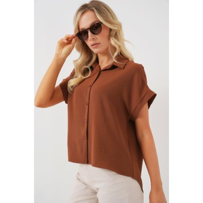 Oversize Kısa Kol Gömlek 20322 - Taba Oversize Kısa Kol Gömlek 20322 - Taba