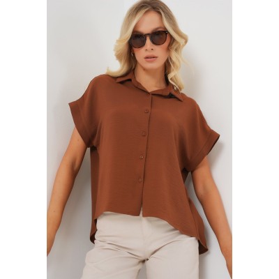 Oversize Kısa Kol Gömlek 20322 - Taba Oversize Kısa Kol Gömlek 20322 - Taba