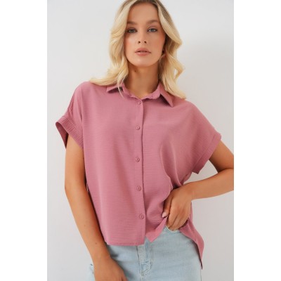 Oversize Kısa Kol Gömlek 20322 - Pembe Oversize Kısa Kol Gömlek 20322 - Pembe