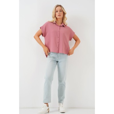 Oversize Kısa Kol Gömlek 20322 - Pembe Oversize Kısa Kol Gömlek 20322 - Pembe