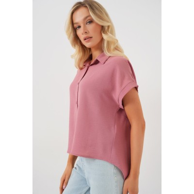 Oversize Kısa Kol Gömlek 20322 - Pembe Oversize Kısa Kol Gömlek 20322 - Pembe