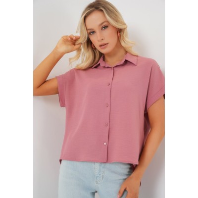 Oversize Kısa Kol Gömlek 20322 - Pembe Oversize Kısa Kol Gömlek 20322 - Pembe