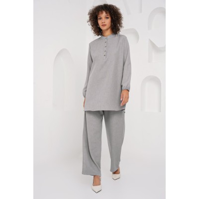 6678 Keten Tunik Pantolon İkili Takım - Gri 6678 Keten Tunik Pantolon İkili Takım - Gri