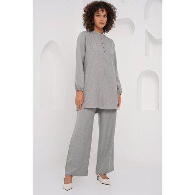 6678 Keten Tunik Pantolon İkili Takım - Gri 6678 Keten Tunik Pantolon İkili Takım - Gri