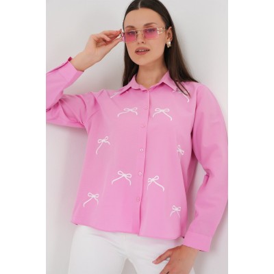Fiyonk Detay Gömlek 20311 - Pembe Fiyonk Detay Gömlek 20311 - Pembe
