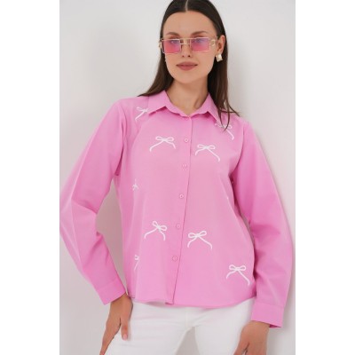 Fiyonk Detay Gömlek 20311 - Pembe Fiyonk Detay Gömlek 20311 - Pembe
