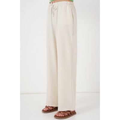 Geniş Paça Keten Pantolon 6735 - Ekru Geniş Paça Keten Pantolon 6735 - Ekru