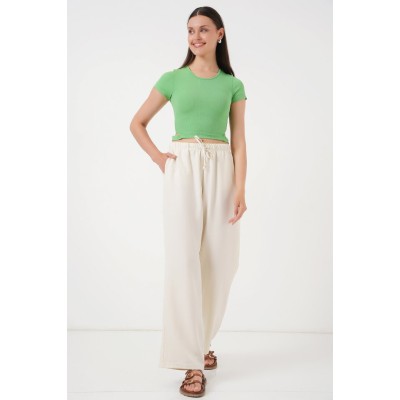Geniş Paça Keten Pantolon 6735 - Ekru Geniş Paça Keten Pantolon 6735 - Ekru