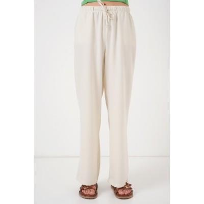 Geniş Paça Keten Pantolon 6735 - Ekru Geniş Paça Keten Pantolon 6735 - Ekru