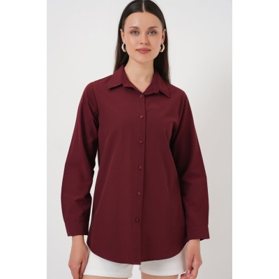 Uzun Kol Basic Gömlek 20279 - Bordo Uzun Kol Basic Gömlek 20279 - Bordo