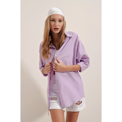 3900 Oversize Uzun Basic Gömlek - Lila 3900 Oversize Uzun Basic Gömlek - Lila
