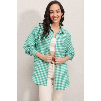 3900 Oversize Kareli Gömlek - Y.Yeşil 3900 Oversize Kareli Gömlek - Y.Yeşil