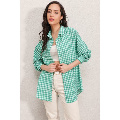 3900 Oversize Kareli Gömlek - Y.Yeşil 3900 Oversize Kareli Gömlek - Y.Yeşil