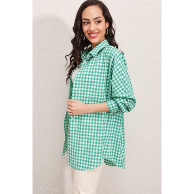 3900 Oversize Kareli Gömlek - Y.Yeşil 3900 Oversize Kareli Gömlek - Y.Yeşil