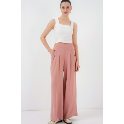 Geniş Paça Pileli Pantolon 6718 - Gül Kurusu Geniş Paça Pileli Pantolon 6718 - Gül Kurusu