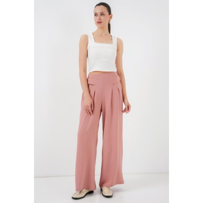 Geniş Paça Pileli Pantolon 6718 - Gül Kurusu Geniş Paça Pileli Pantolon 6718 - Gül Kurusu