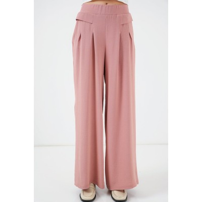 Geniş Paça Pileli Pantolon 6718 - Gül Kurusu Geniş Paça Pileli Pantolon 6718 - Gül Kurusu