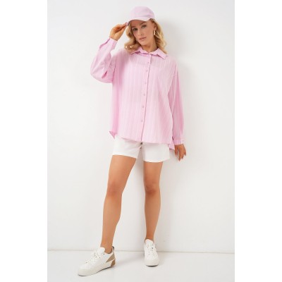 3900 Oversize Kareli Gömlek - Y.Pembe 3900 Oversize Kareli Gömlek - Y.Pembe