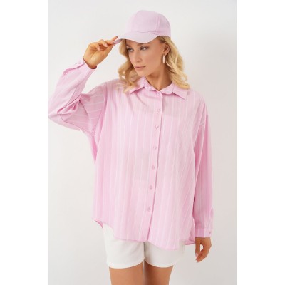 3900 Oversize Kareli Gömlek - Y.Pembe 3900 Oversize Kareli Gömlek - Y.Pembe