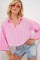 Çizgili Oversize Kısa Gömlek 20326 - Pembe Çizgili Oversize Kısa Gömlek 20326 - Pembe