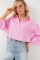 Çizgili Oversize Kısa Gömlek 20326 - Pembe Çizgili Oversize Kısa Gömlek 20326 - Pembe