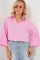 Çizgili Oversize Kısa Gömlek 20326 - Pembe Çizgili Oversize Kısa Gömlek 20326 - Pembe