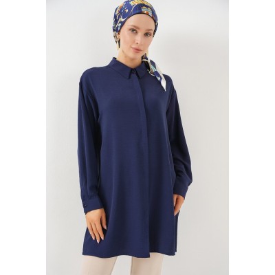 Uzun Gömlek Tunik 5945 - Lacivert Uzun Gömlek Tunik 5945 - Lacivert