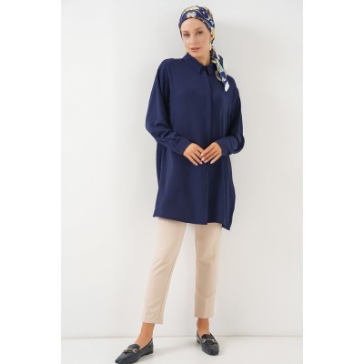 Uzun Gömlek Tunik 5945 - Lacivert Uzun Gömlek Tunik 5945 - Lacivert