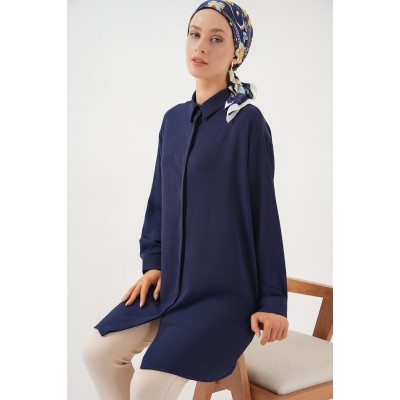 Uzun Gömlek Tunik 5945 - Lacivert Uzun Gömlek Tunik 5945 - Lacivert